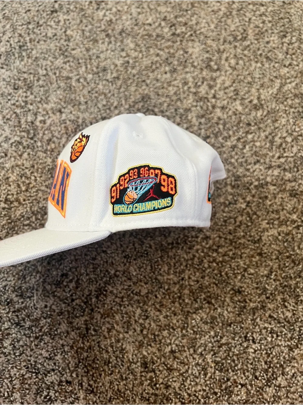 Kids Jordan White Snapback with Orange and Navy Embroidery